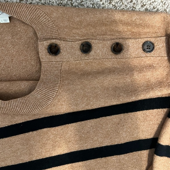 LOFT Striped Shoulder Button Tunic Sweater Long Sleeve Large - Picture 7 of 10